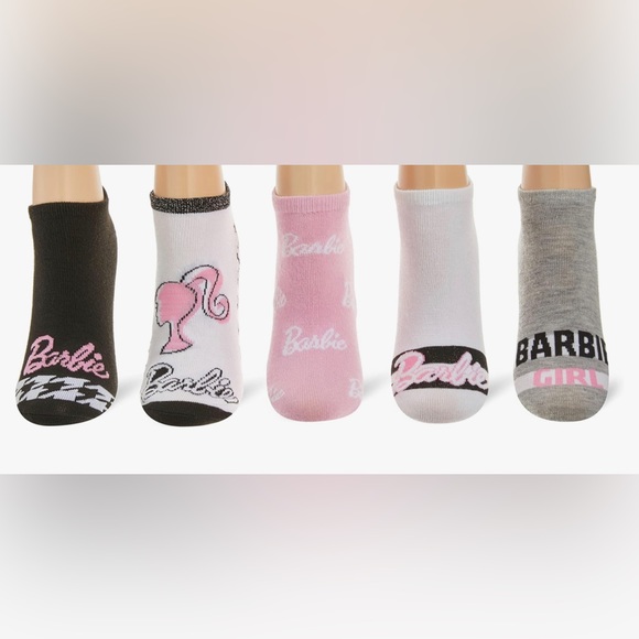 NWT Barbie Women's 5 Pack No Show Socks, 2 Different Design Sets Available - Picture 4 of 4